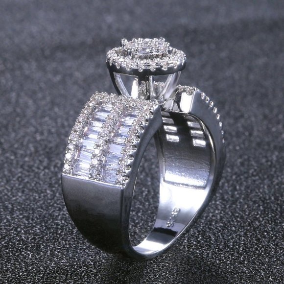 NEW Silver Baguette Round Diamond Ring 11 - Picture 6 of 7